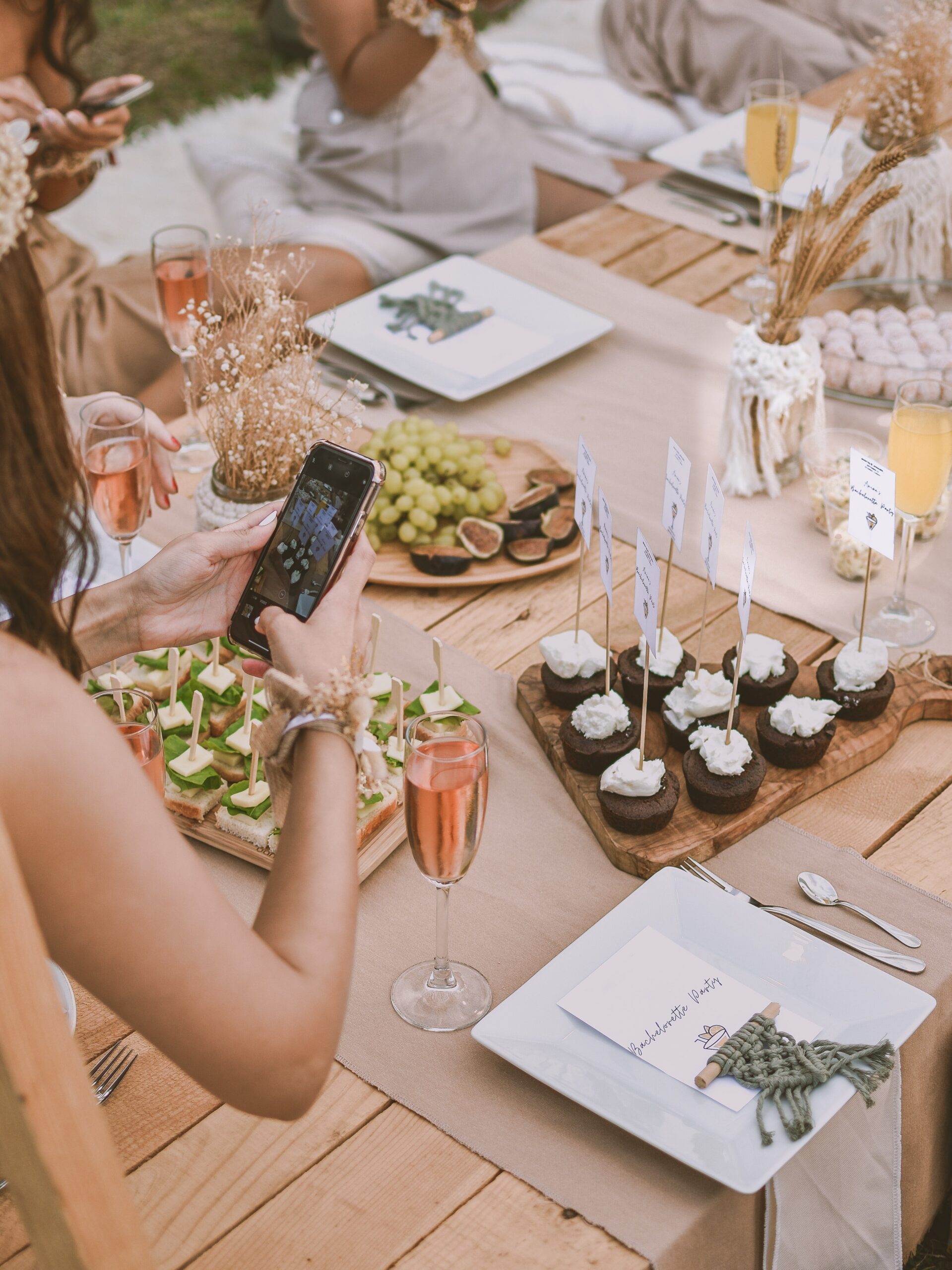 Taking a picture of dinner outside